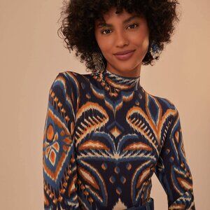 FARM Rio Mock Neck Long Sleeve Stretch Jersey Top